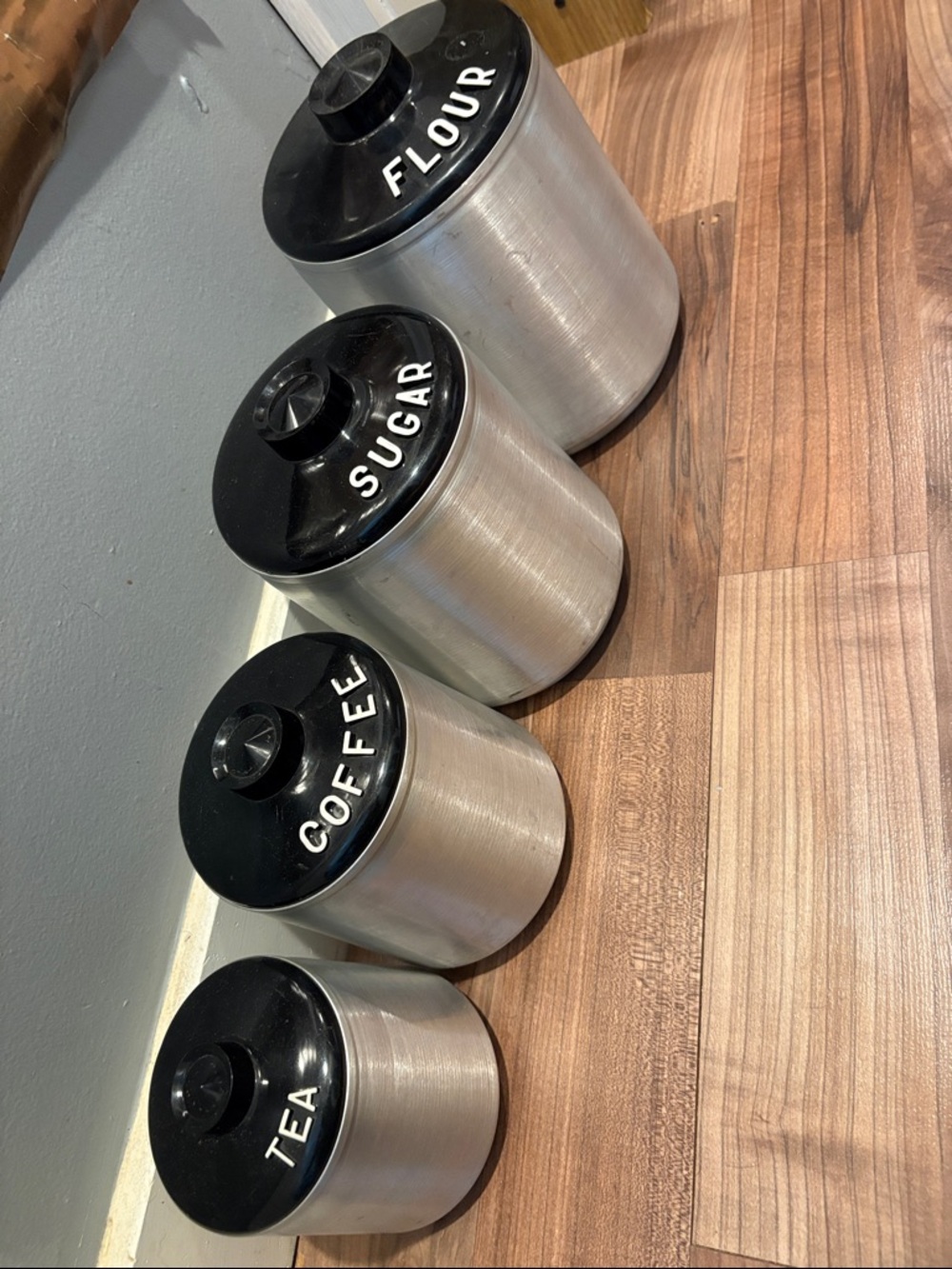 Vintage Kromex Aluminum canister set 4 plus lids Flour Coffee Tea Sugar
